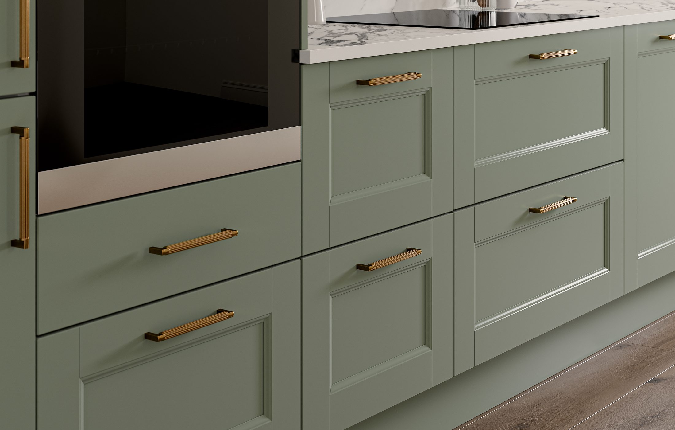 Close view of fitted cabinetry and surface detailing